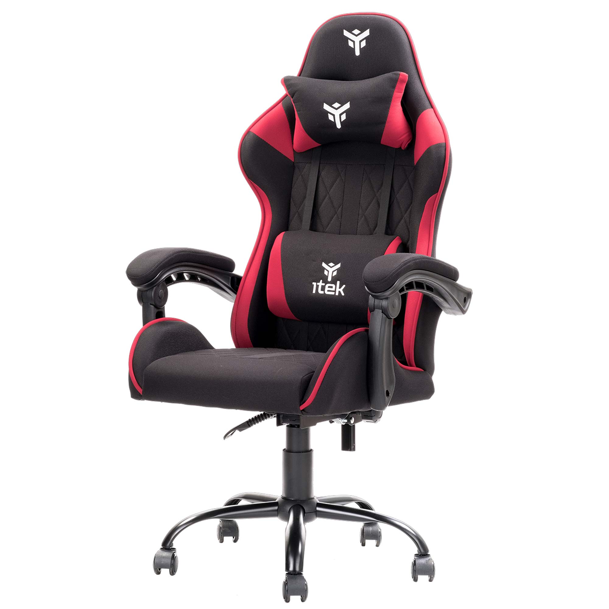 iTek Gaming Chair RHOMBUS FF10 - Tessuto, Doppio Cuscino - Nero/Rosso