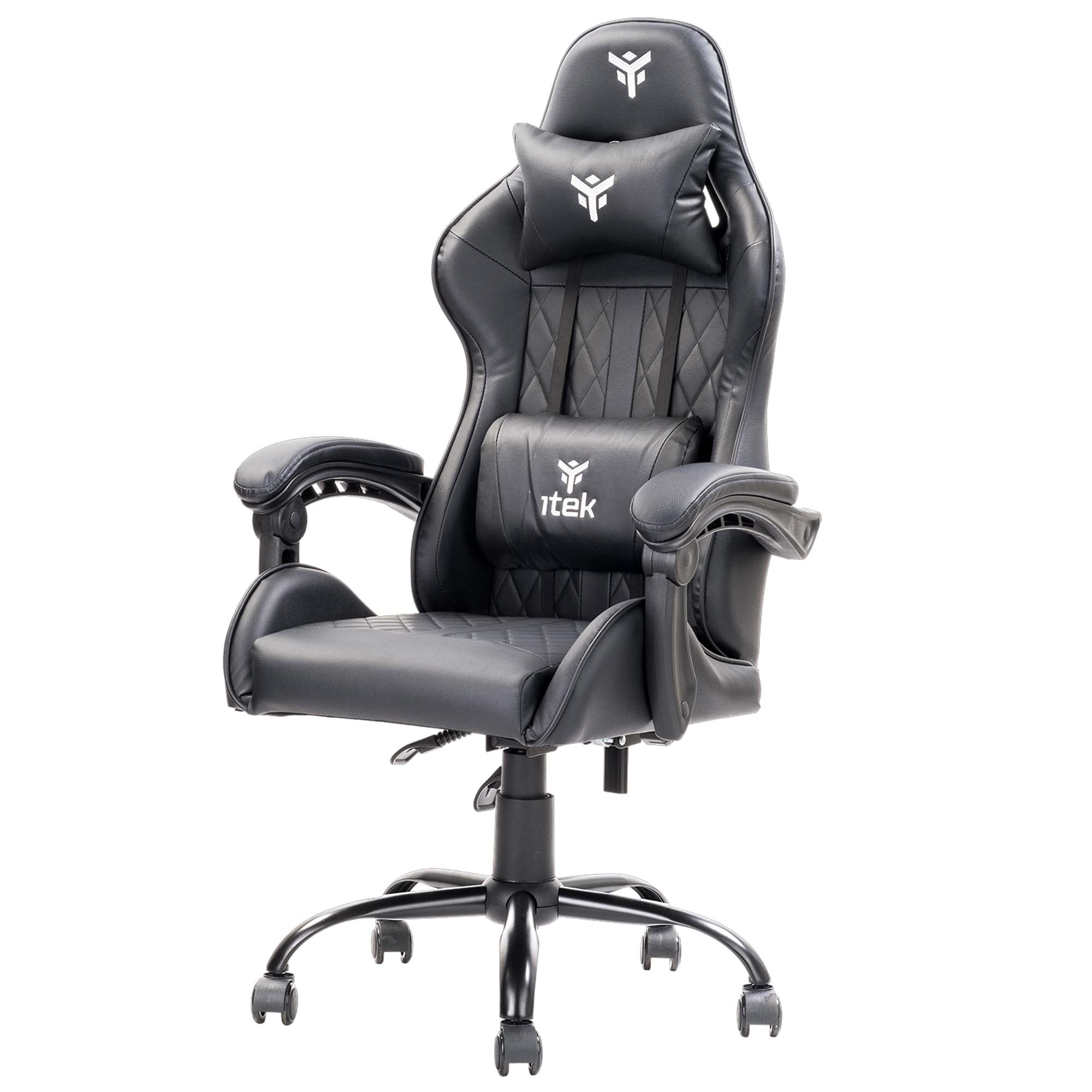 iTek Gaming Chair RHOMBUS PF10 - PVC, Doppio Cuscino - Nero/Nero