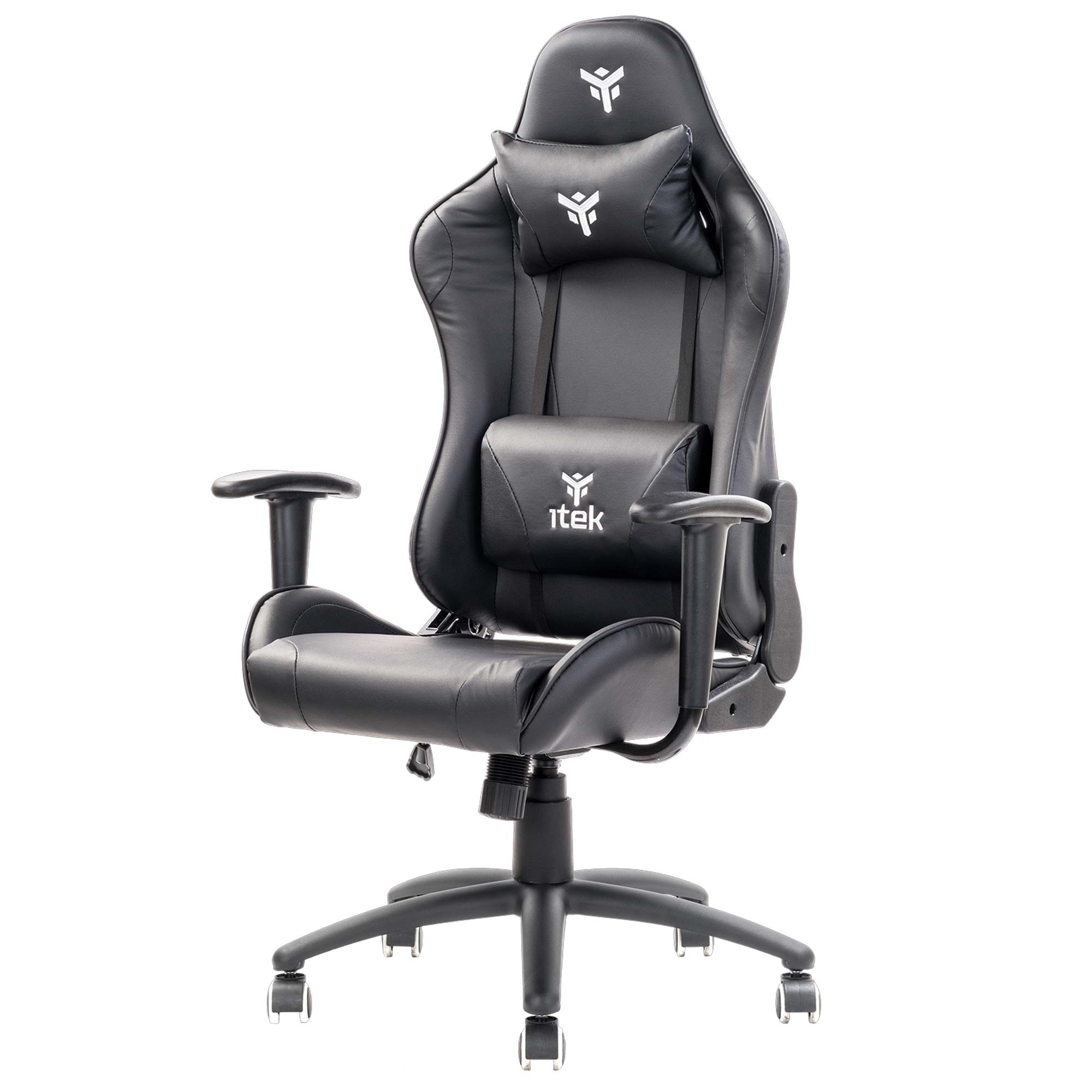 iTek Gaming Chair PLAYCOM PM20 - PVC, Doppio Cuscino - Nero/Nero