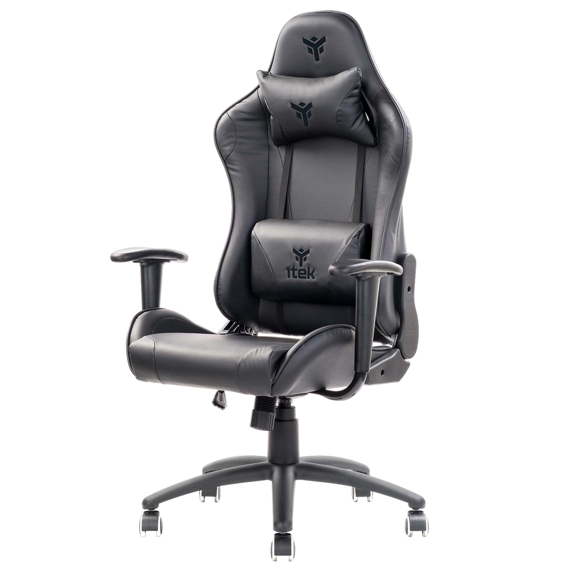 iTek Gaming Chair PLAYCOM PM20 - PVC, Doppio Cuscino - Nero/Nero