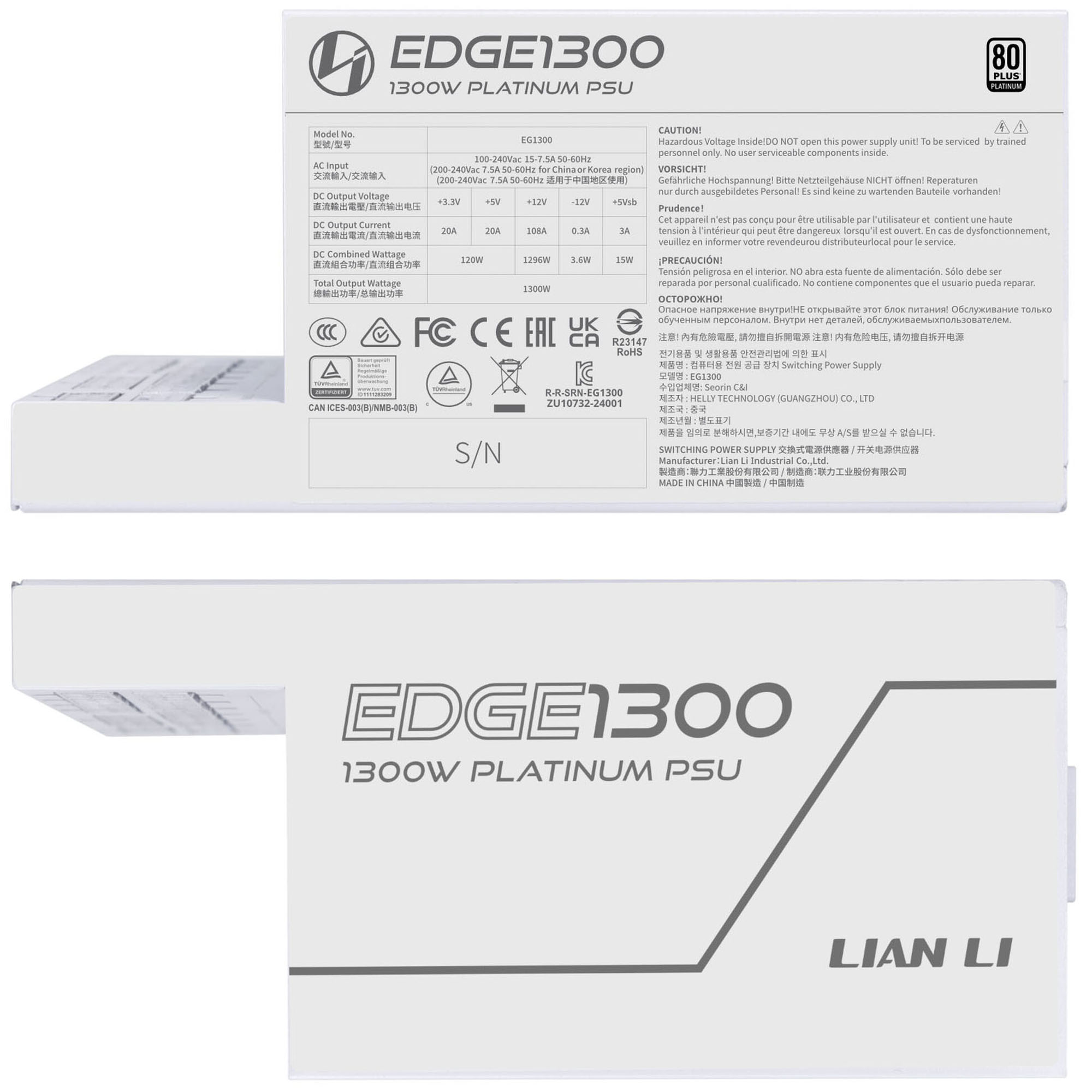 Lian Li EDGE EG1300 80 PLUS Platinum - PCIe 5.1, ATX 3.1 - 1300 Watt, Bianco - immagine 4