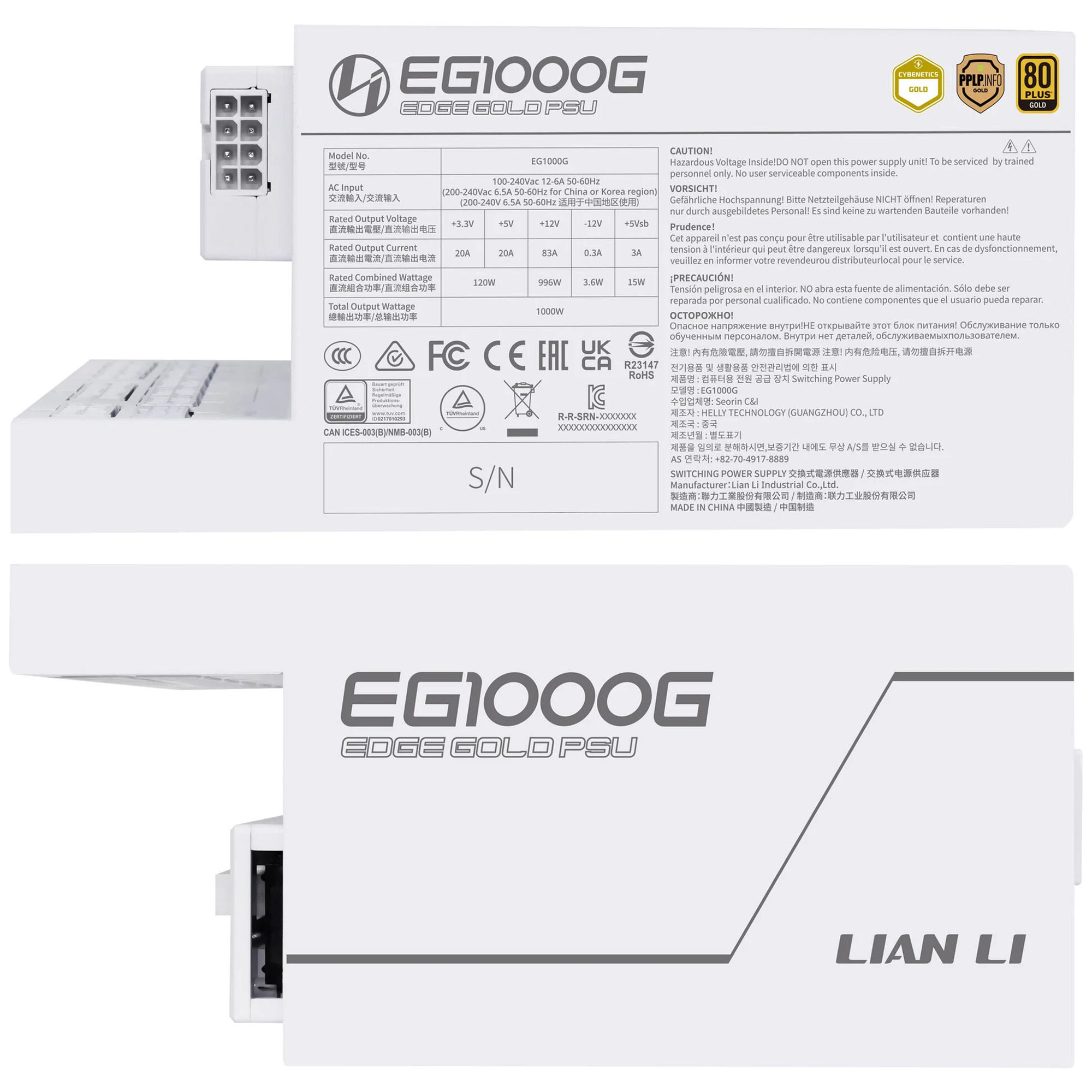 Lian Li EDGE GOLD 1000 80 PLUS Gold - PCIe 5.1, ATX 3.1 - 1000 Watt, Bianco - immagine 3