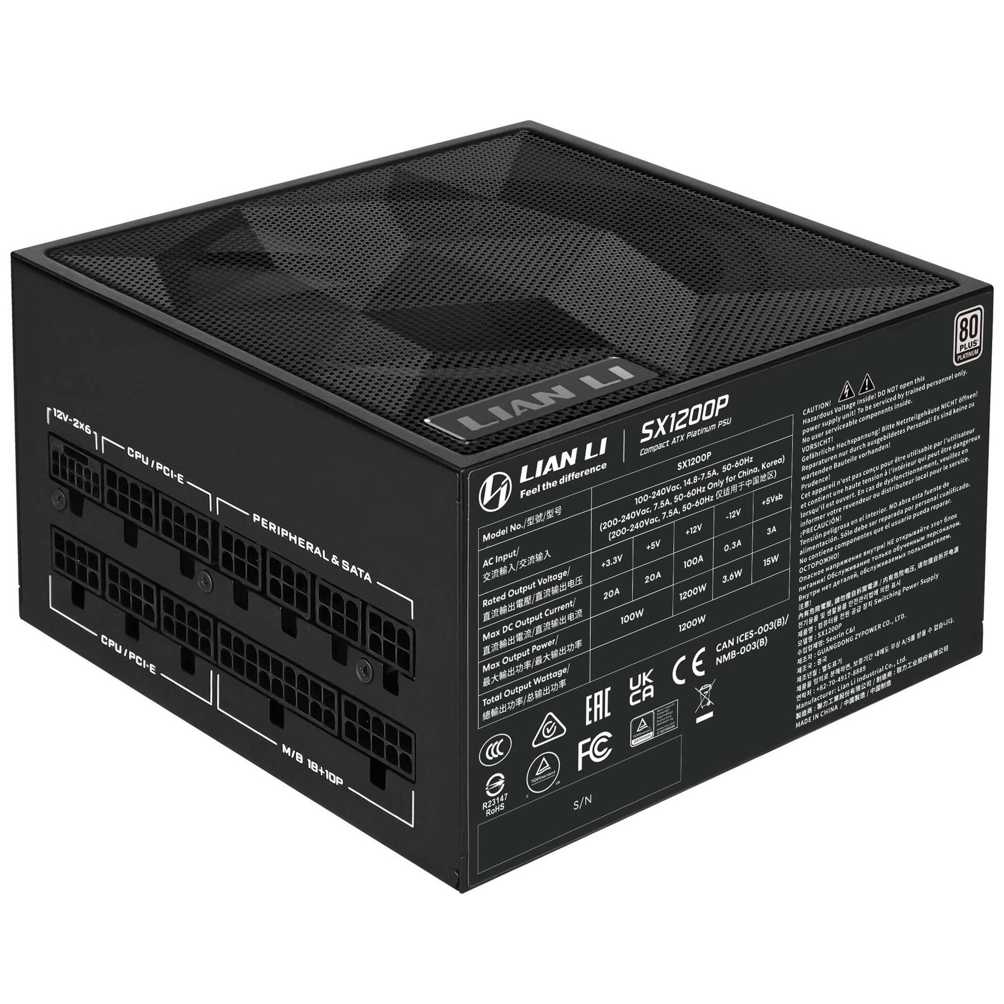 Lian Li SX1200P 80 PLUS Platinum - PCIe 5.1, ATX 3.1 - 1200 Watt, Nero - immagine 3
